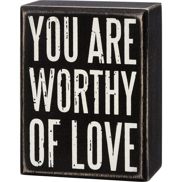 You Are Worthy Of Love Wooden Box Sign | Rustic Farmhouse Decor | 3" x 4" - Picture 2 of 5